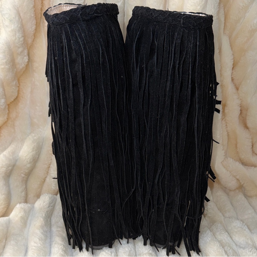 Unbranded 7.5 Black Fringe Embroidered Boho moccasin Boots w/Rubber Grip Soles - Picture 3 of 8